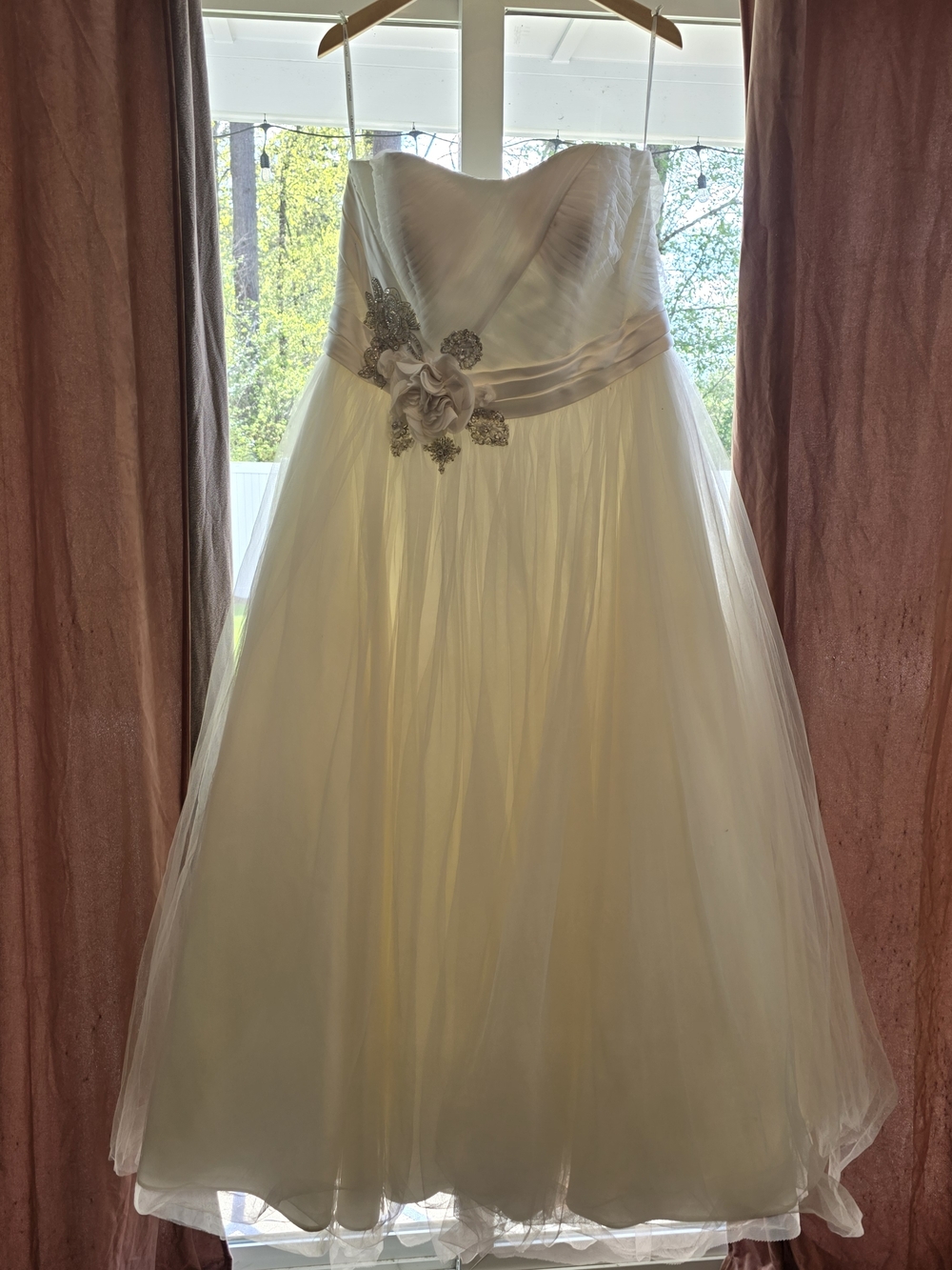 Strapless Tulle A-Line Wedding Dress with Floral Sash Plus Size Oleg Cassini